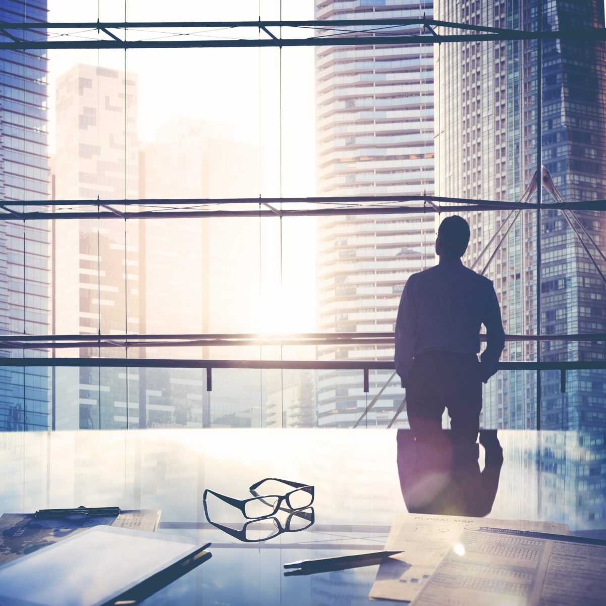 City Scape Businessman Leader Thinking Concept
