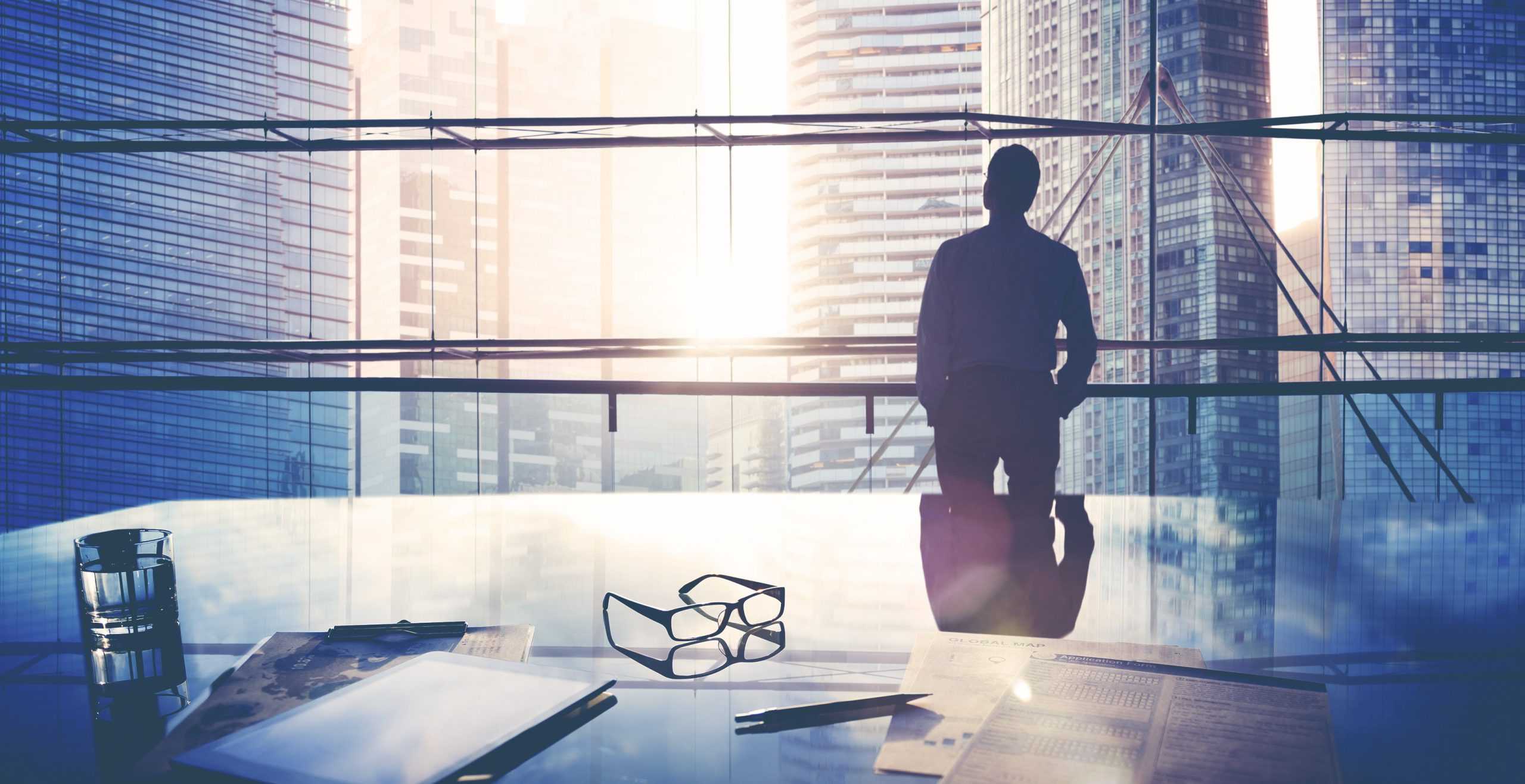 City Scape Businessman Leader Thinking Concept